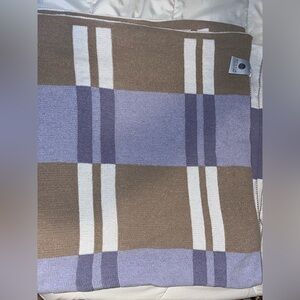 Elegant Striped Throw Blanket in Purple, Brown, and White